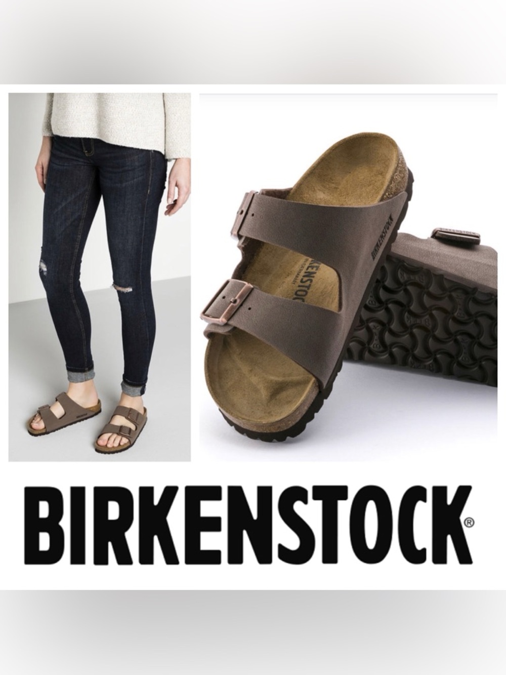 NWT Arizona Birko-Flor Nubuck Mocha Sandals